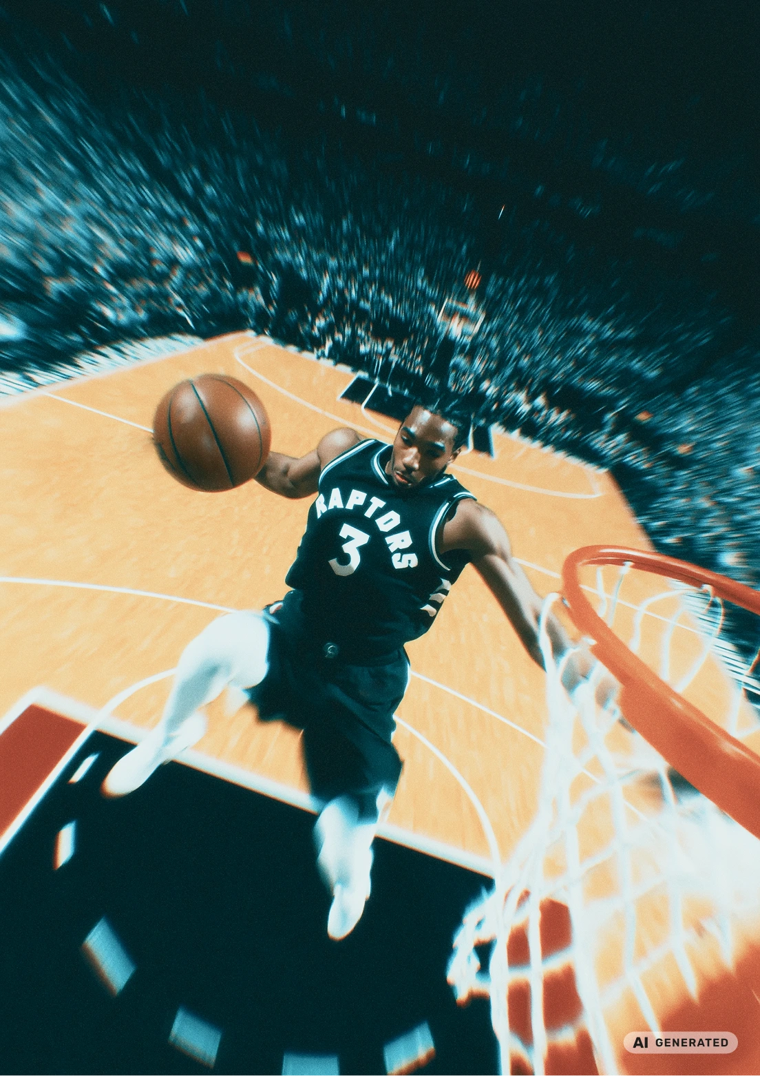 AI generated content for: Basketball player in action during a game on the field.